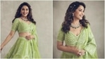 Madhuri Dixit in sage green lehenga(Instagram/stylebyami) Madhuri Dixit in sage green lehenga(Instagram/stylebyami)