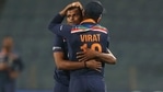 Virat Kohli hugs T Natarajan after the left-arm quick defended 14 off the last over. (BCCI) Virat Kohli hugs T Natarajan after the left-arm quick defended 14 off the last over. (BCCI)