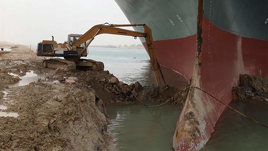 A handout picture released by the Suez Canal Authority shows Ever Given.(AFP) A handout picture released by the Suez Canal Authority shows Ever Given.(AFP)