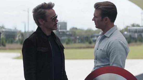 Chris Evans and Robert Downey Jr in a still from Avengers: Endgame.