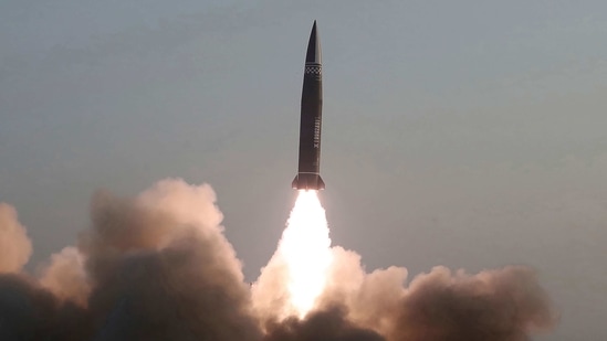 This March 25, 2021, file photo provided by the North Korean government, shows what it says a test fire of newly developed new-type tactical guided projectile by the Academy of Defense Science, at an undisclosed place in North Korea. (AP) This March 25, 2021, file photo provided by the North Korean government, shows what it says a test fire of newly developed new-type tactical guided projectile by the Academy of Defense Science, at an undisclosed place in North Korea. (AP)