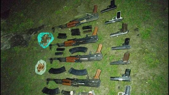 On the night of March 28 in a specific intelligence-based joint operation by Indian Army and Jammu and Kashmir Police, five AK rifles and seven pistols with a host of magazines and ammunition were recovered. (Sourced)