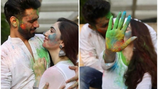 Rahul Vaidya and Disha Parmar celebrated Holi 2021 together.