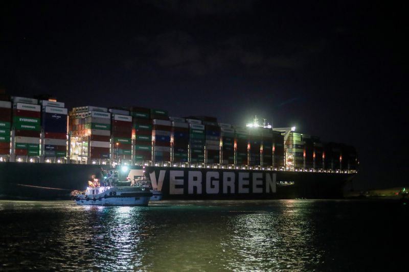 A view shows the stranded container ship Ever Given. (Reuters)