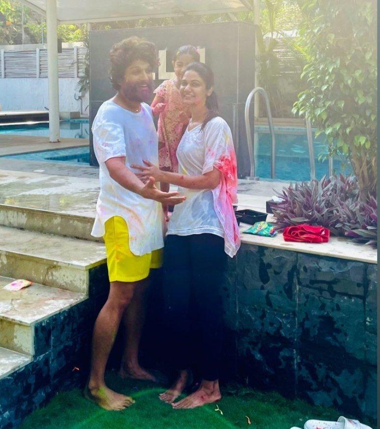 Allu Arjun with his wife and daughter. Allu Arjun with his wife and daughter.