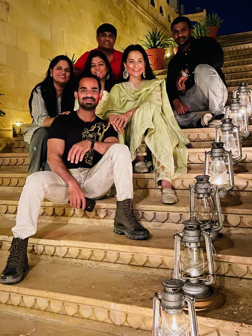 Kangana Ranaut with her squad during pre Holi celebrations. (@KanganaTeam) Kangana Ranaut with her squad during pre Holi celebrations. (@KanganaTeam)