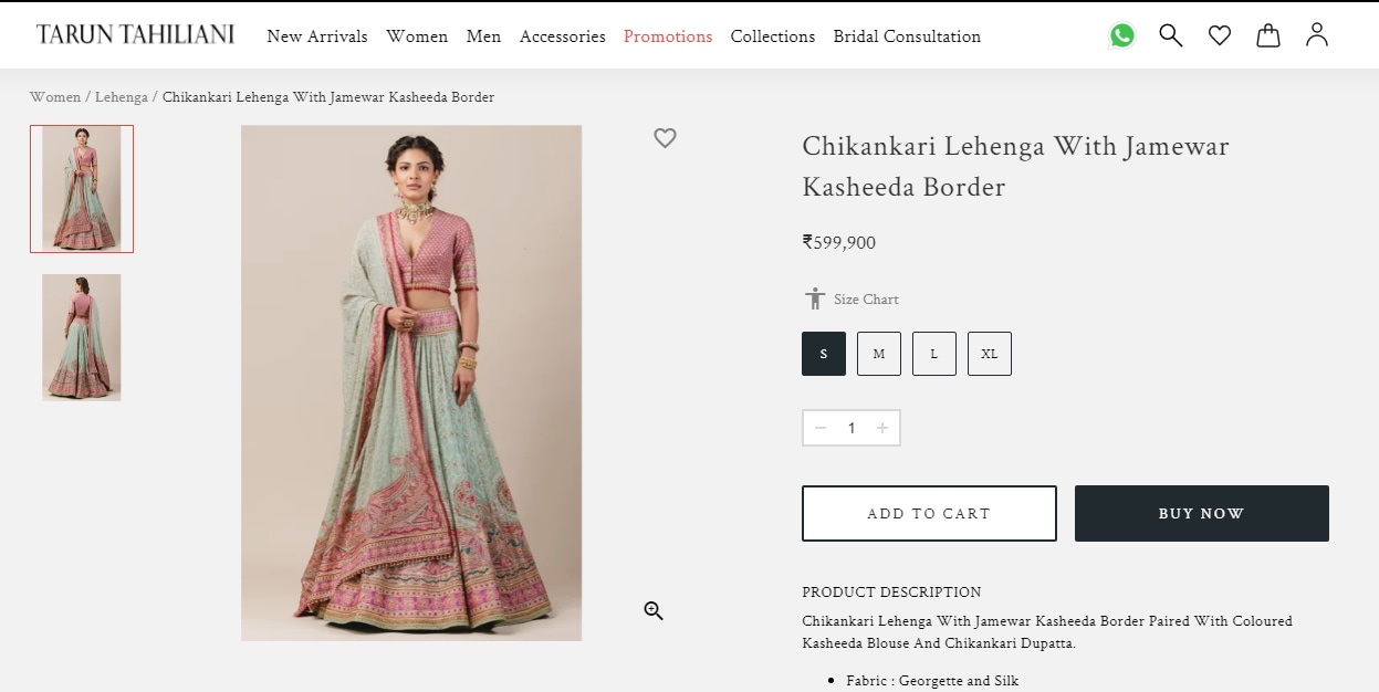 Tara Sutaria's bridal lehenga from Tarun Tahiliani’s eponymous label (taruntahiliani.com)