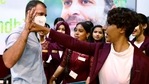 Congress leader Rahul Gandhi interacts with a student at St. Theresa College, in Kochi on Monday (ANI Photo) Congress leader Rahul Gandhi interacts with a student at St. Theresa College, in Kochi on Monday (ANI Photo)