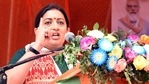 Union Minister of Women and Child Developement Smriti Irani addresses a public rally ahead of the second phase of Assam Assembly election at Barbhag, in Nalbari on Tuesday. (ANI Photo) Union Minister of Women and Child Developement Smriti Irani addresses a public rally ahead of the second phase of Assam Assembly election at Barbhag, in Nalbari on Tuesday. (ANI Photo)