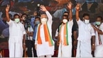 Prime Minister Narendra Modi during a public meeting as part of election campaign in support of their NDA allied candidates, ahead of Tamil Nadu assembly polls, at Dharapuram (PTI). Prime Minister Narendra Modi during a public meeting as part of election campaign in support of their NDA allied candidates, ahead of Tamil Nadu assembly polls, at Dharapuram (PTI).