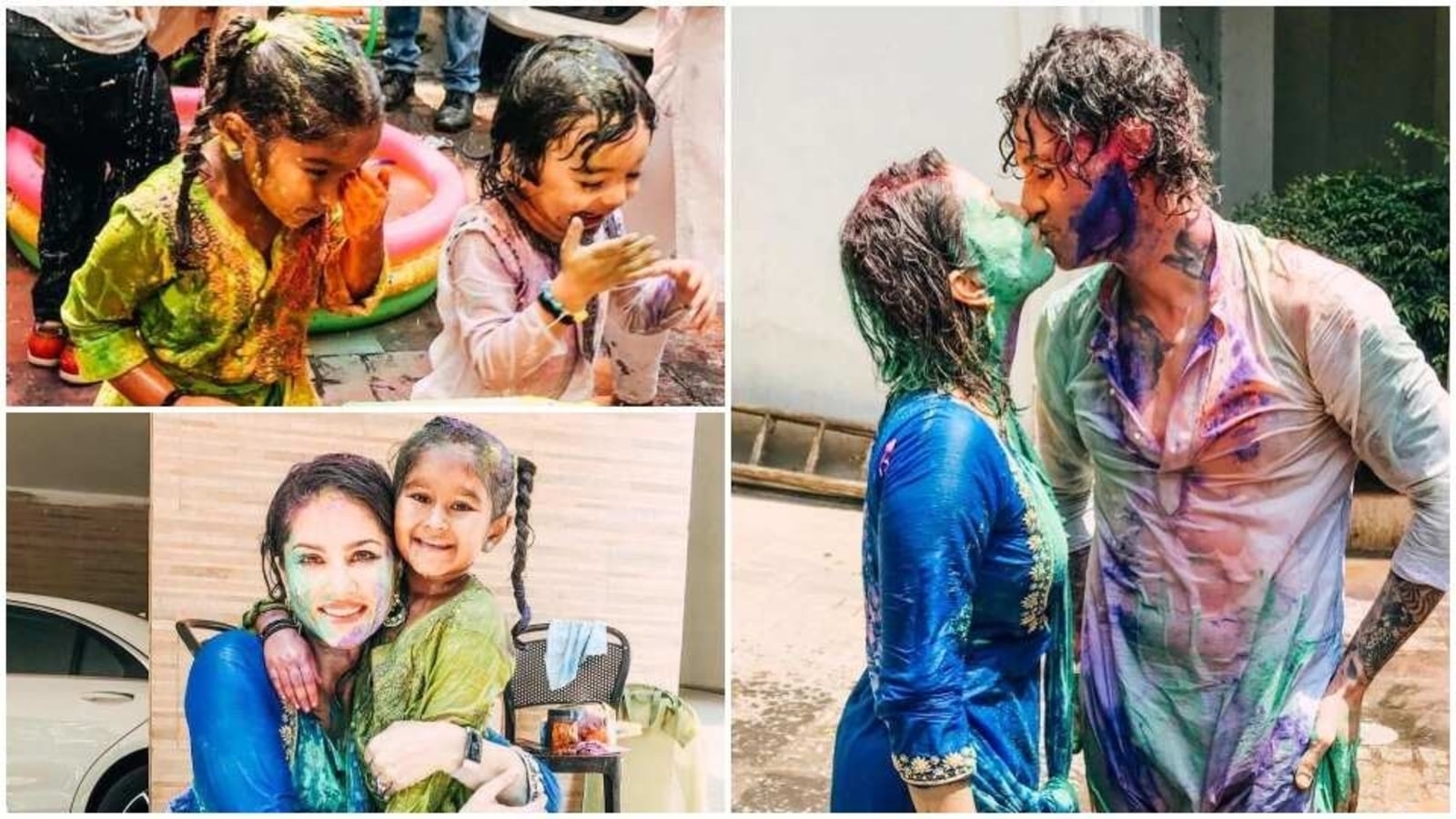 Sunny Leone shares pics from colourful Holi celebrations with family, gives Daniel Weber a kiss