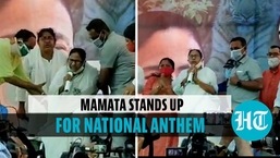 Injured Mamata Banerjee stands up for national anthem in Nandigram