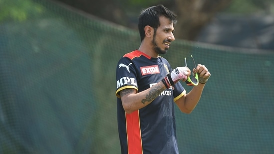 Leg-spinner Yuzvendra Chahal during the first training session ahead of IPL 2021(RCB)