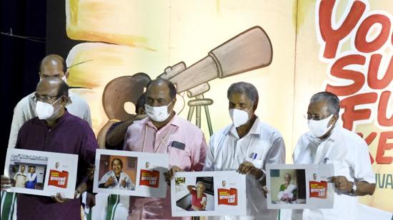 LDF leaders release the Left Democratic Front’s manifesto, ahead of the Kerala assembly elections, in Thiruvananthapuram, on February 28, 2021. (File photo)