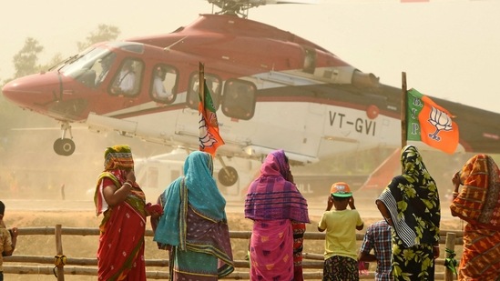 “If Mamata Didi is defeated by a mammoth margin in Nandigram, the Bengal polls are won," Amit Shah said. In picture - Helicopter carrying Amit Shah takes off after a road show in Nandigram.(AFP)