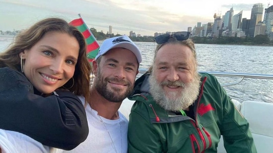 Chris Hemsworth and Elsa Pataky with Russell Crowe.