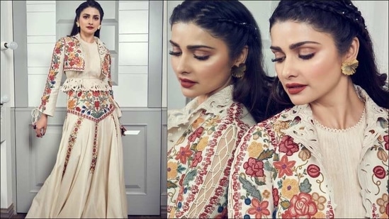 Prachi Desai cuts contemporary-chic silhouette in ivory Chanderi jacket, lehenga(Instagram/prachidesai)