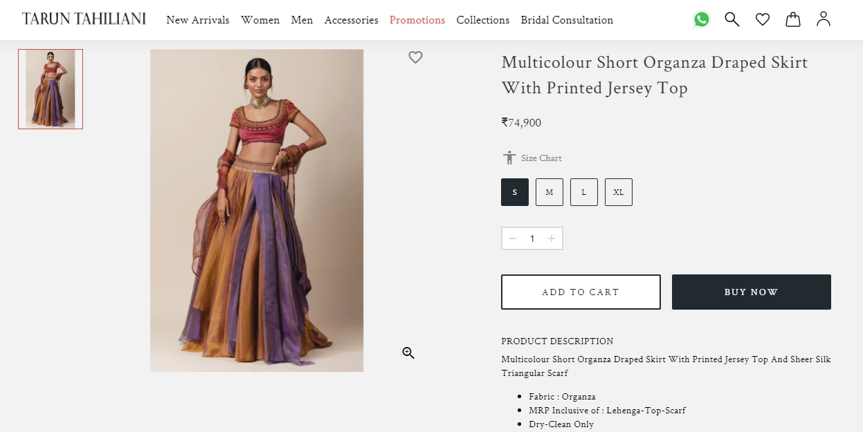 Tara Sutari's organza skirt and printed jersey top from Tarun Tahiliani (taruntahiliani.com)