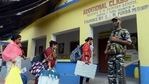 Polling officials carrying EVMs and other polling materials on the eve of the second phase of the state assembly elections, at Nandigram in East Midnapore on Wednesday.(ANI) Polling officials carrying EVMs and other polling materials on the eve of the second phase of the state assembly elections, at Nandigram in East Midnapore on Wednesday.(ANI)