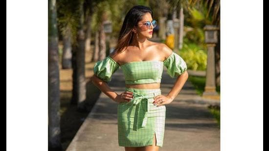 Sunny Leone in a mint green twin set by Aniket Satam (Photo: Instagram/SunnyLeone)