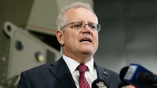 Australian Prime Minister Scott Morrison speaks during the opening of Raytheon Australia's Centre for Joint Integration in Adelaide, Wednesday, March 31, 2021. (AP) Australian Prime Minister Scott Morrison speaks during the opening of Raytheon Australia's Centre for Joint Integration in Adelaide, Wednesday, March 31, 2021. (AP)