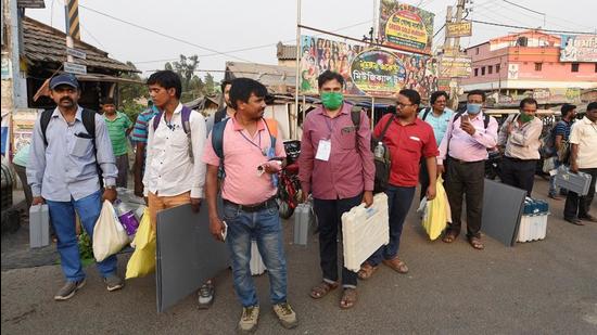 In Nandigram alone, where there are 355 polling booths, around 22 companies of central forces have been deployed on the eve of the polls. (PTI PHOTO.) In Nandigram alone, where there are 355 polling booths, around 22 companies of central forces have been deployed on the eve of the polls. (PTI PHOTO.)