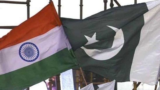 India Pakistan flags seen during the 2nd day of world culture Festival at Yamuna River Bank in New Delhi, India. (HT File photo)
