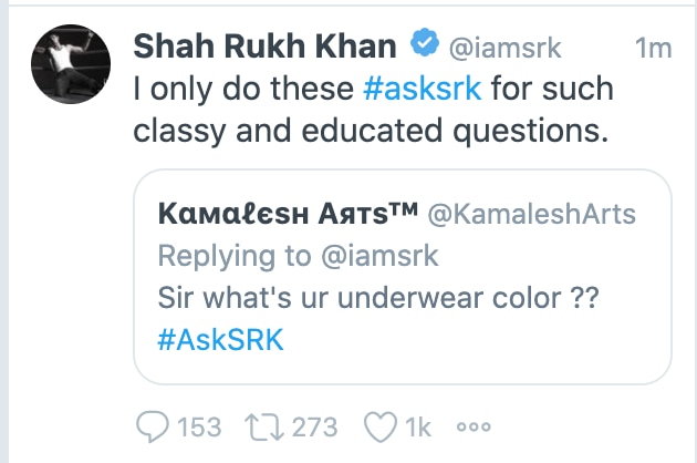 Shah Rukh's reply to a fan's question. Shah Rukh's reply to a fan's question.