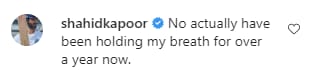 Shahid Kapoor replies to a post about his three-layered face protection.
