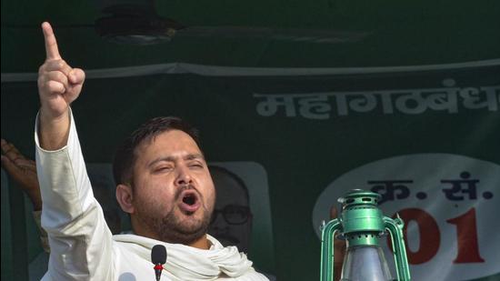 File photo: Rashtriya Janata Dal (RJD) leader Tejashwi Prasad Yadav addresses a rally. (PTI) File photo: Rashtriya Janata Dal (RJD) leader Tejashwi Prasad Yadav addresses a rally. (PTI)