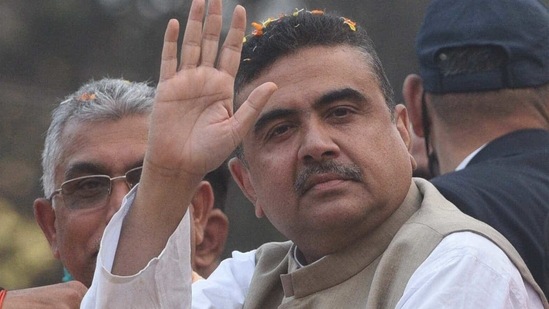 BJP leader Suvendu Adhikari, a former minister in TMC leader claimed that the Chief Minister violated the model code of conduct by addressing the media was a violation of the poll code.( Samir Jana / Hindustan Times)