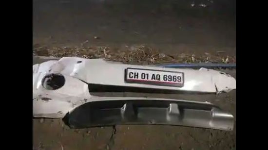 A bumper of the SUV that crashed into protesting farmers in Patiala on March 29.