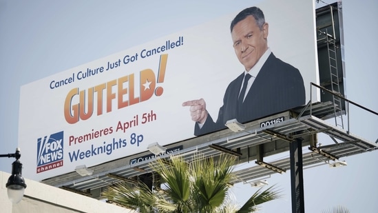 A billboard for Greg Gutfeld's new show on Fox in Hollywood, California, on Tuesday, March 30, 2021. (Bloomberg) A billboard for Greg Gutfeld's new show on Fox in Hollywood, California, on Tuesday, March 30, 2021. (Bloomberg)
