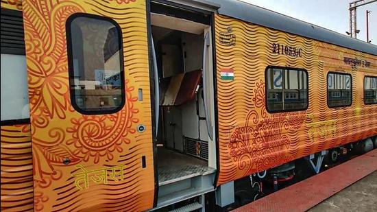 Agartala Rajdhani Special train with Tejas type sleeper coaches. Tejas is India’s first private semi-high speed fully air-conditioned train. (PTI)