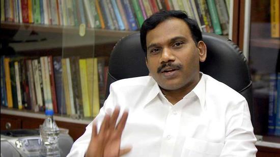 File photo of former telecom minister A Raja during an interview with Hindustan Times.