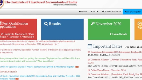 ICAI CA November admit card 2020.(Screengrab) ICAI CA November admit card 2020.(Screengrab)