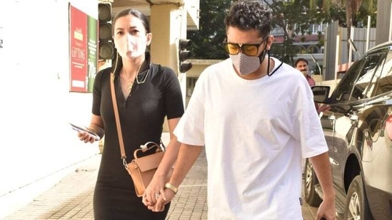 Gauahar Khan and Zaid Darbar step out for a movie.