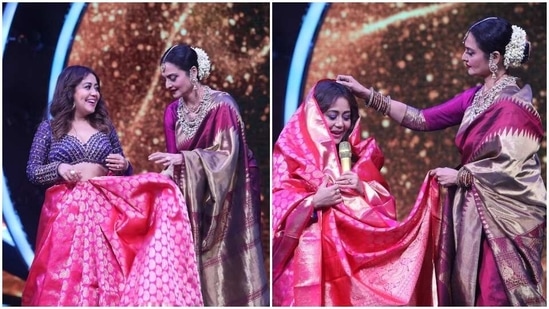  Rekha arrived on the sets of Indian Idol recently for a special episode.