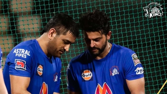 MS Dhoni and Suresh Raina during CSK's practice session ahead of IPL 2021 (Twitter) MS Dhoni and Suresh Raina during CSK's practice session ahead of IPL 2021 (Twitter)
