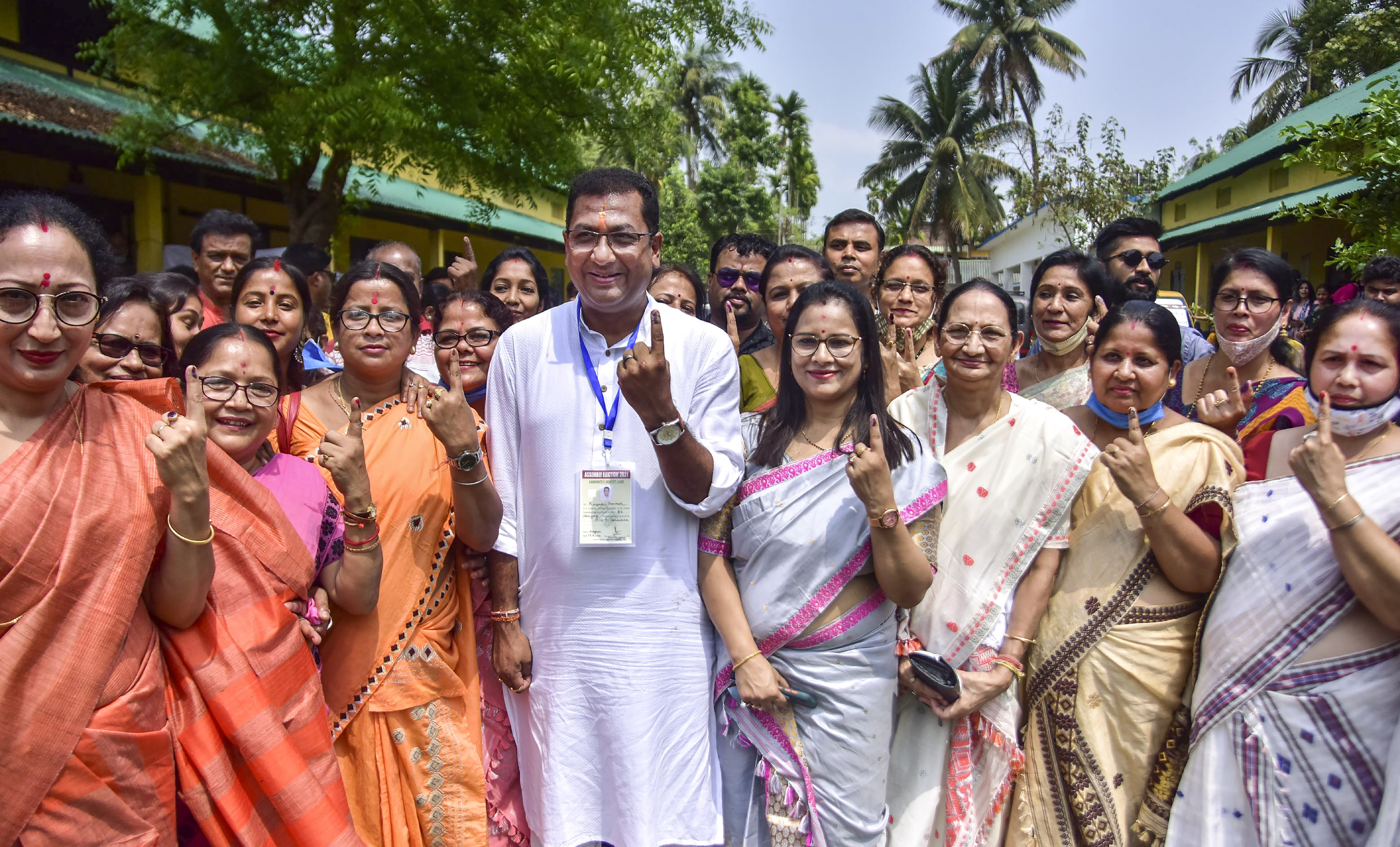 BJP candidate Rupak Sarmah shows his finger marked with indelible ink after casting his vote at a polling station during the second phase of Assam Assembly Polls, in Nagaon district, Thursday, April 1, 2021. (PTI) BJP candidate Rupak Sarmah shows his finger marked with indelible ink after casting his vote at a polling station during the second phase of Assam Assembly Polls, in Nagaon district, Thursday, April 1, 2021. (PTI)