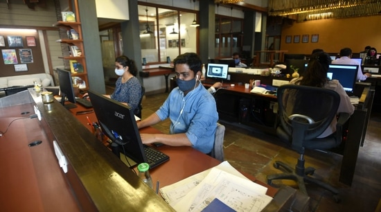 A view inside Unboxed, a coworking space in Noida’s Sector 65. Many firms gave up their offices last year but are now looking to go back to their previous setups. (HT Photo/Sunil Ghosh) A view inside Unboxed, a coworking space in Noida’s Sector 65. Many firms gave up their offices last year but are now looking to go back to their previous setups. (HT Photo/Sunil Ghosh)