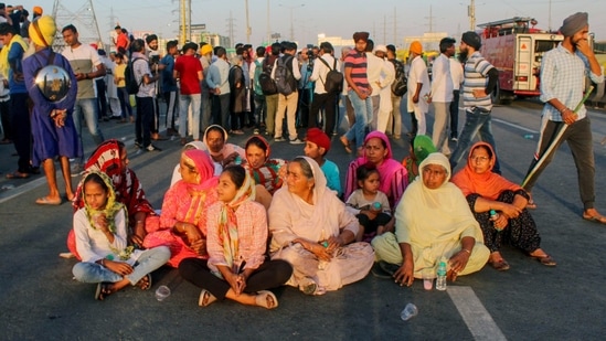 Protesting farmers block Delhi-Meerut expressway after the convoy of BKU leader Rakesh Tikait was attacked in Rajasthan's Alwar, at Gazipur border in New Delhi on Friday. (ANI Photo) Protesting farmers block Delhi-Meerut expressway after the convoy of BKU leader Rakesh Tikait was attacked in Rajasthan's Alwar, at Gazipur border in New Delhi on Friday. (ANI Photo)