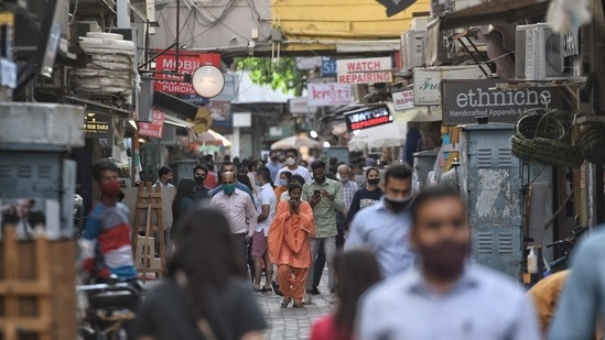 Visitors, some not wearing face masks amid the coronavirus pandemic, at Khan Market, in New Delhi, Visitors, some not wearing face masks amid the coronavirus pandemic, at Khan Market, in New Delhi,