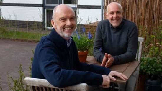 Gert Kasteel, right, and Dolf Pasker, left, one of the first four couples who tied the knot when same-sex marriage was legalized in the Netherlands, react during an interview at their home in Weesp, near Amsterdam, Netherlands, Wednesday, March 31, 2021. Twenty years ago, the mayor of Amsterdam married four couples in City Hall as the Netherlands became the first country in the world with legalized same-sex marriage. It's now legal in 28 countries, including most of Western Europe, as well as in the self-governing island of Taiwan. Yet its spread has been uneven – Taiwan is the only place in Asia to take the step; South Africa is the only African country to do. (AP)