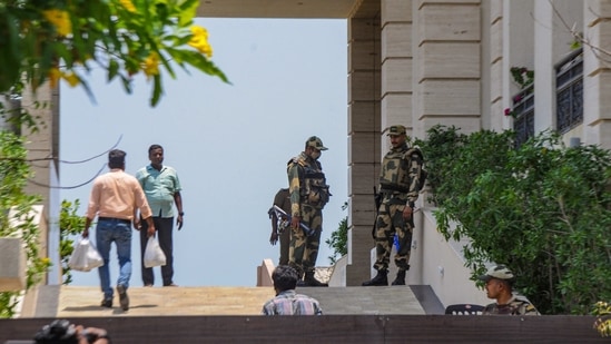 Security personnel outside DMK leader MK Stalin's daughter Senthamarai Stalin's residence during a raid by Income Tax, in Chennai,(PTI) Security personnel outside DMK leader MK Stalin's daughter Senthamarai Stalin's residence during a raid by Income Tax, in Chennai,(PTI)