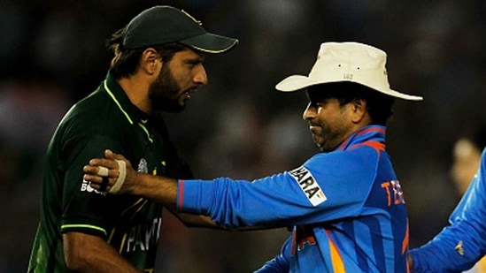 Shahid Afridi and Sachin Tendulkar after India-Pakistan's 2011 WC match. (Getty Images) Shahid Afridi and Sachin Tendulkar after India-Pakistan's 2011 WC match. (Getty Images)