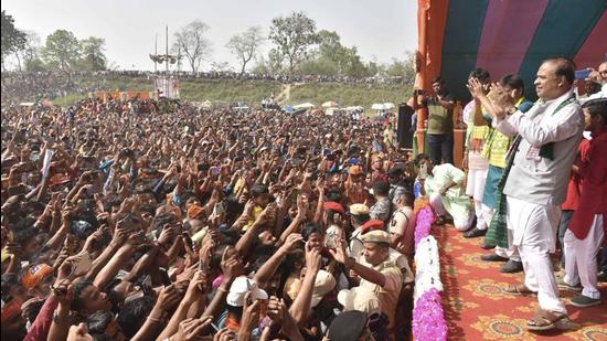 On Friday, BJP leader and Assam Finance Minister Himanta Biswa Sarma took part in five public rallies and one road show before being barred from campaigning. (PTI PHOTO.)