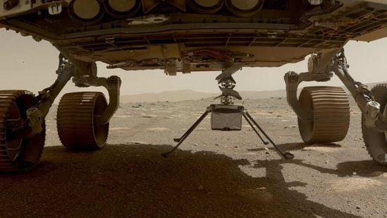 The rover has been slowly releasing the helicopter on the Martian surface.(Nasa JPL)