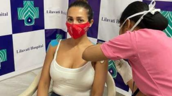 Malaika Arora posted a picture of herself taking the jab at the Lilavati Hospital.