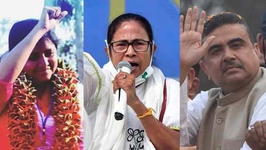 CPI-M candidate Minakshi Mukherjee (L), TMC supremo Mamata Banerjee (centre), and BJP's Suvendu Adhikari (R) clashed in a direct electoral contest on April 1 in Nandigram.